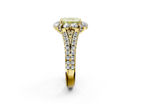 Yellow gold Fancy Yellow Radiant  Halo Split Shank Diamond Engagement Ring with Pave Band and Four-Prong Setting_56