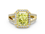 Yellow gold Fancy Yellow Radiant  Halo Split Shank Diamond Ring with Four-Prong Setting_32