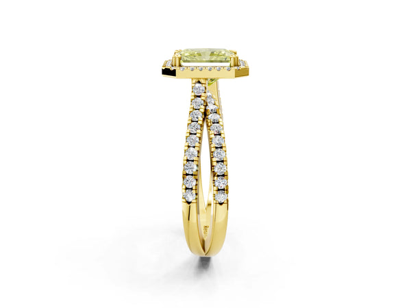 Yellow gold Fancy Yellow Radiant  Halo Split Shank Diamond Ring with Pavé Setting