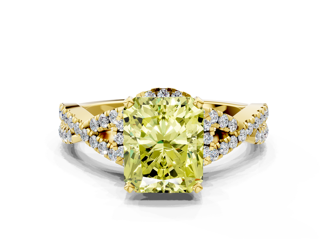 Yellow gold Fancy Yellow Radiant  Halo Twist Band Solitaire Prong Setting Ring_45
