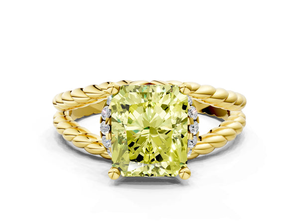Yellow Gold Radiant Cut Engagement Ring Setting for Fancy Yellow Center with Rope Split Shank