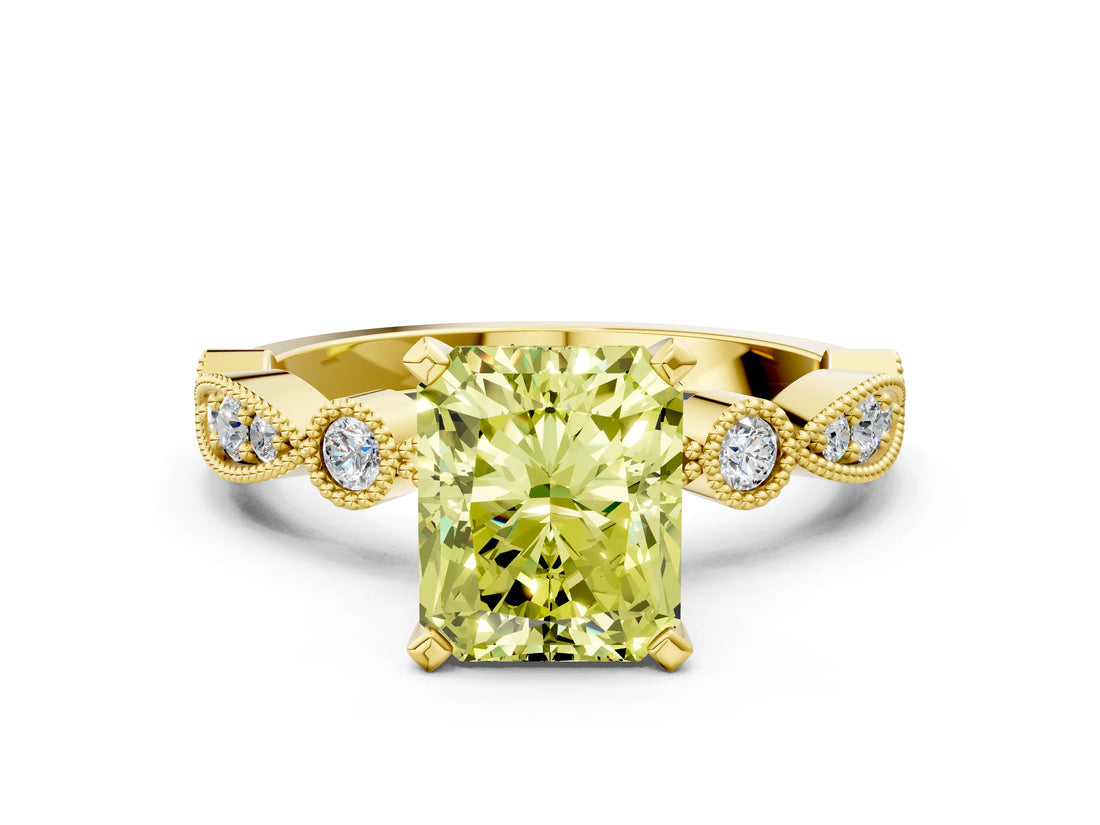 Yellow gold Fancy Yellow Radiant  Milgrain Bezel Diamond Engagement Ring with Solitaire Prong Setting_141