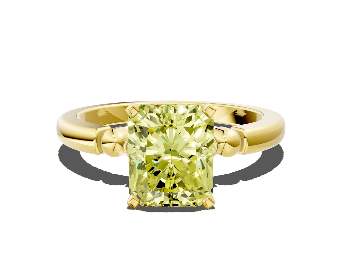 Yellow gold Fancy Yellow Radiant  Solitaire Beaded Band with Four-Prong Setting_28