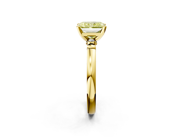Yellow gold Fancy Yellow Radiant  Solitaire Beaded Band with Four-Prong Setting