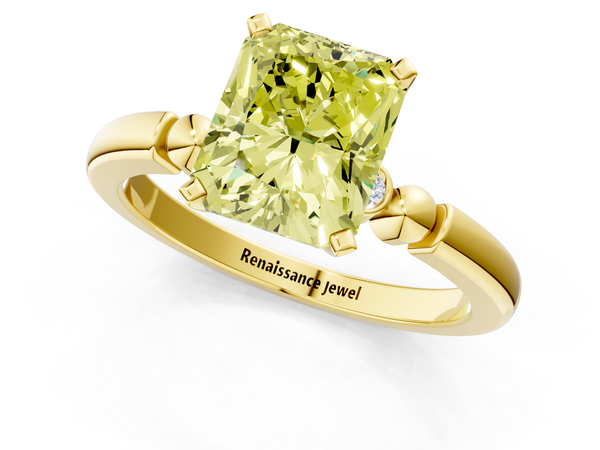 Yellow gold Fancy Yellow Radiant  Solitaire Beaded Band with Four-Prong Setting