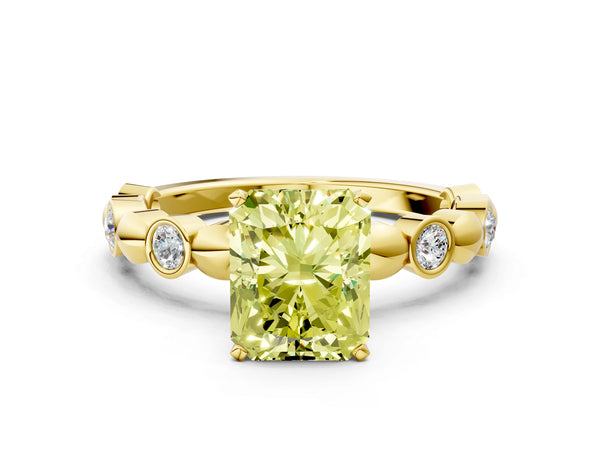 Yellow Gold Radiant Cut Engagement Ring Setting for Fancy Yellow Center with Bezel Stations