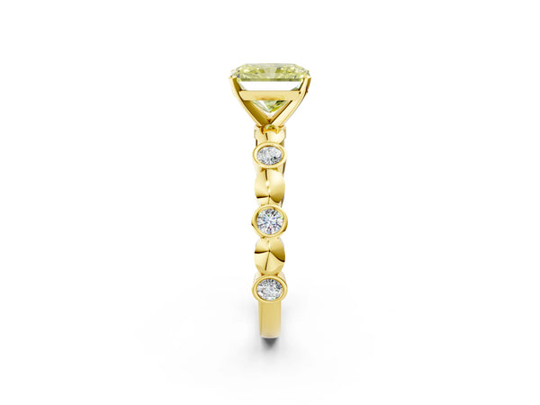 Yellow Gold Radiant Cut Engagement Ring Setting for Fancy Yellow Center with Bezel Stations