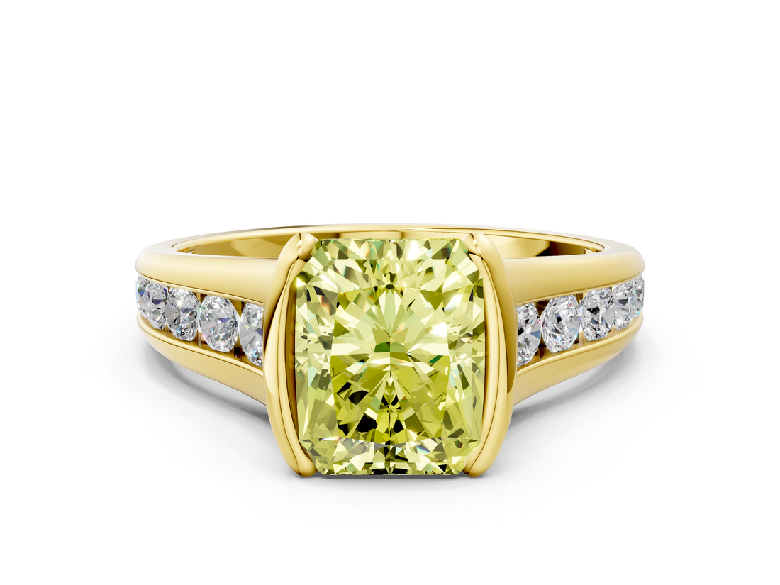 Yellow gold Fancy Yellow Radiant  Solitaire Bezel-Set Diamond Ring with Channel-Set Band_54