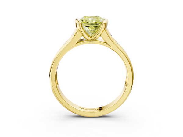 Yellow Gold Radiant Cut Half Bezel Engagement Ring Setting for Fancy Yellow Center