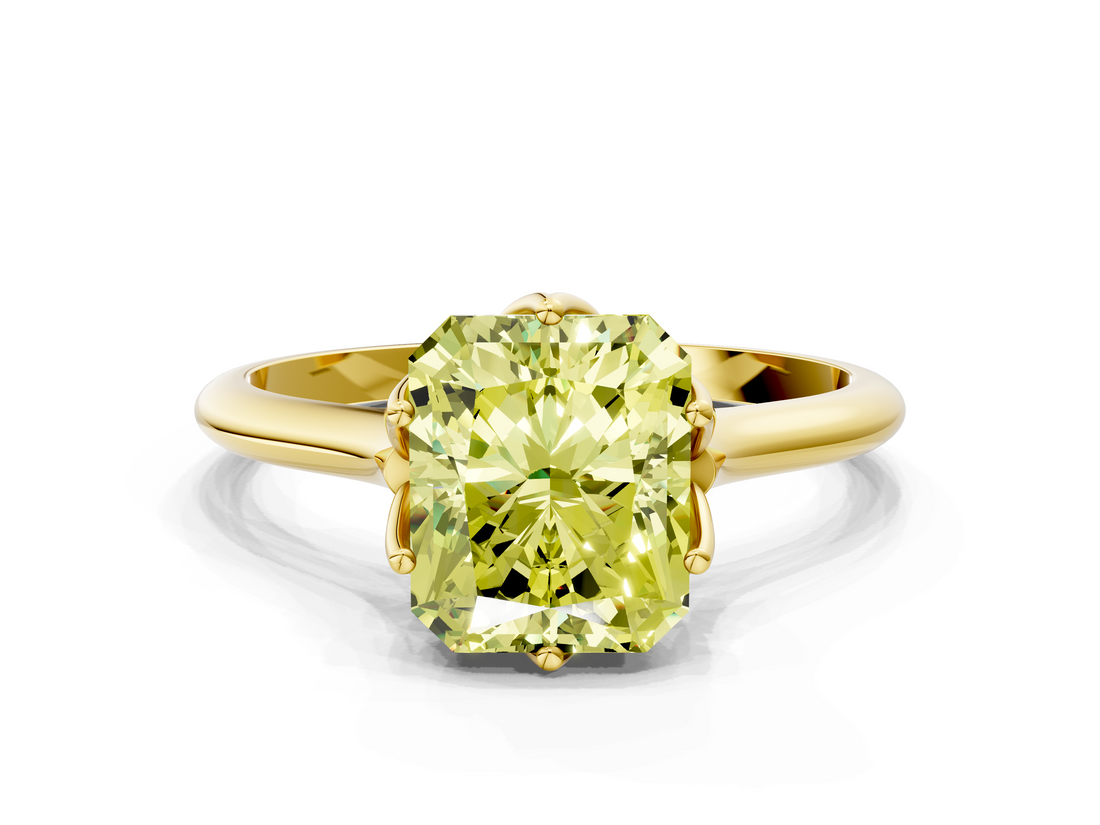 Yellow gold Fancy Yellow Radiant  Solitaire Cathedral Diamond Ring with Six-Prong Setting_28