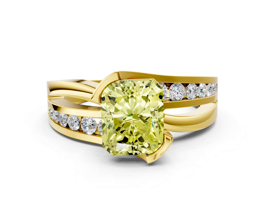 Yellow gold Fancy Yellow Radiant  Solitaire Channel-Set Split Shank Ring with Tension Prong Setting_3