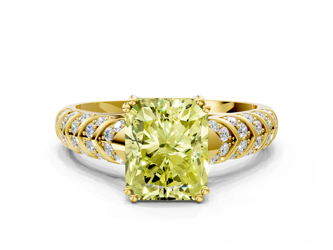 Yellow gold Fancy Yellow Radiant  Solitaire Chevron Pave Diamond Engagement Ring with Six-Prong Setting_3