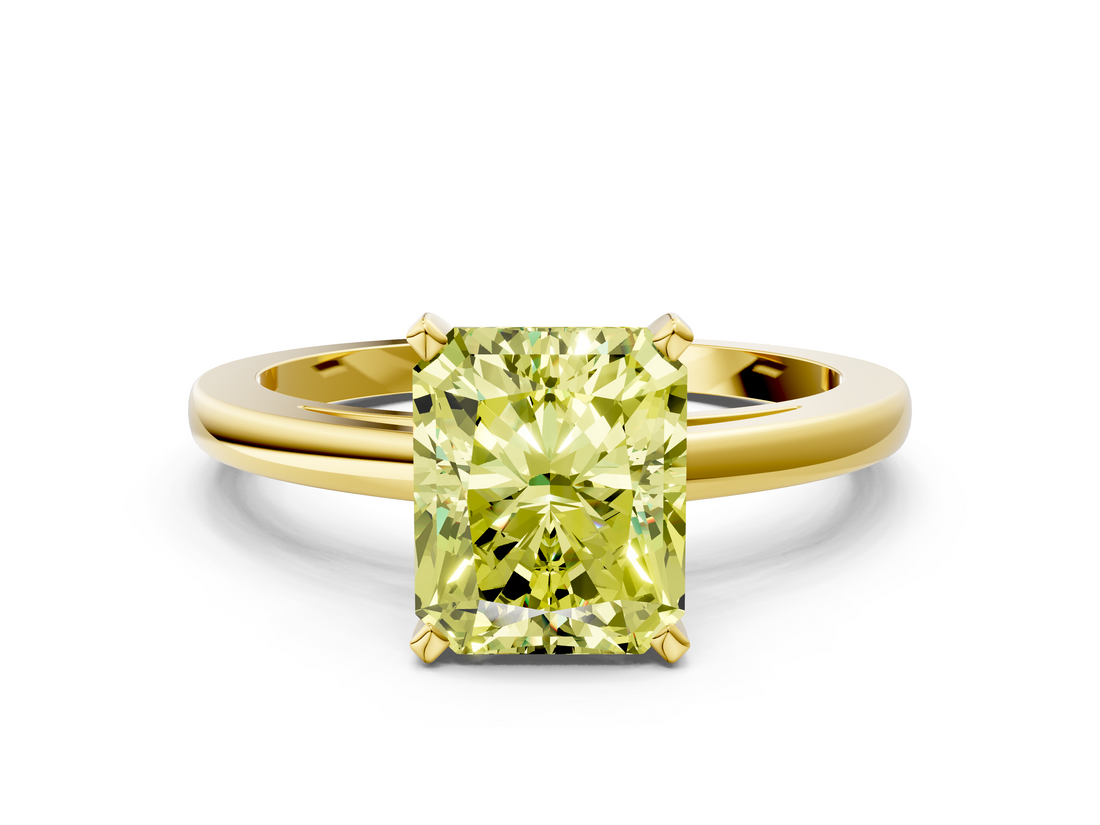 Yellow gold Fancy Yellow Radiant  Solitaire Diamond Engagement Ring with Four-Prong Setting on a Classic Band_4