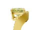 Yellow gold Fancy Yellow Radiant  Solitaire Diamond Engagement Ring with Pave Band and Four-Prong Setting