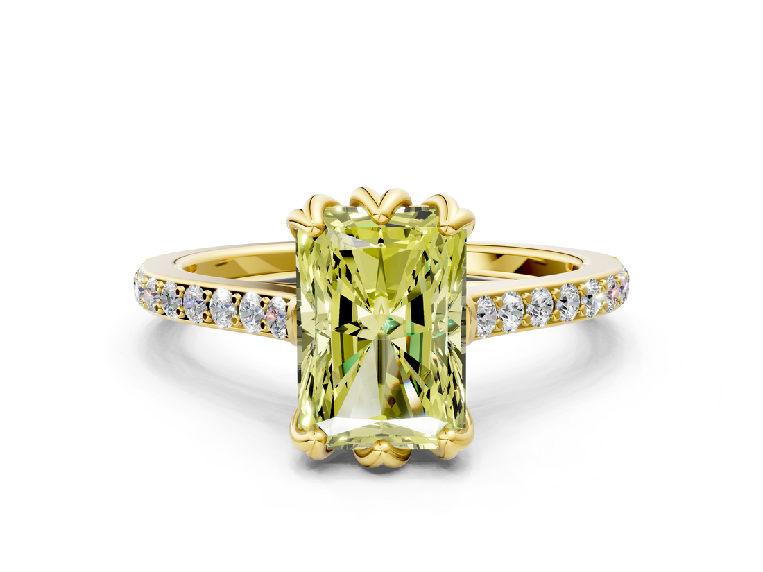 Yellow gold Fancy Yellow Radiant  Solitaire Diamond Engagement Ring with Pave Band and Six-Prong Setting_19