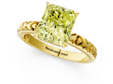 Yellow gold Fancy Yellow Radiant  Solitaire Diamond Engagement Ring with XO Engraved Band and Four-Prong Setting 1