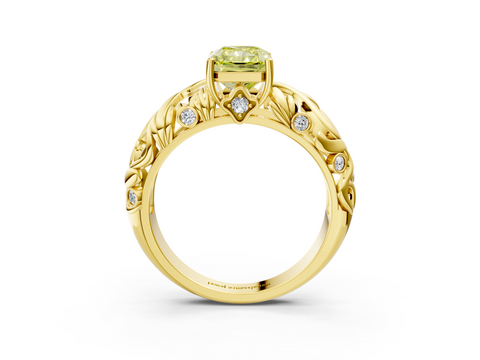 Yellow gold Fancy Yellow Radiant  Solitaire Diamond Leaf Vine Band with Prong Setting_48