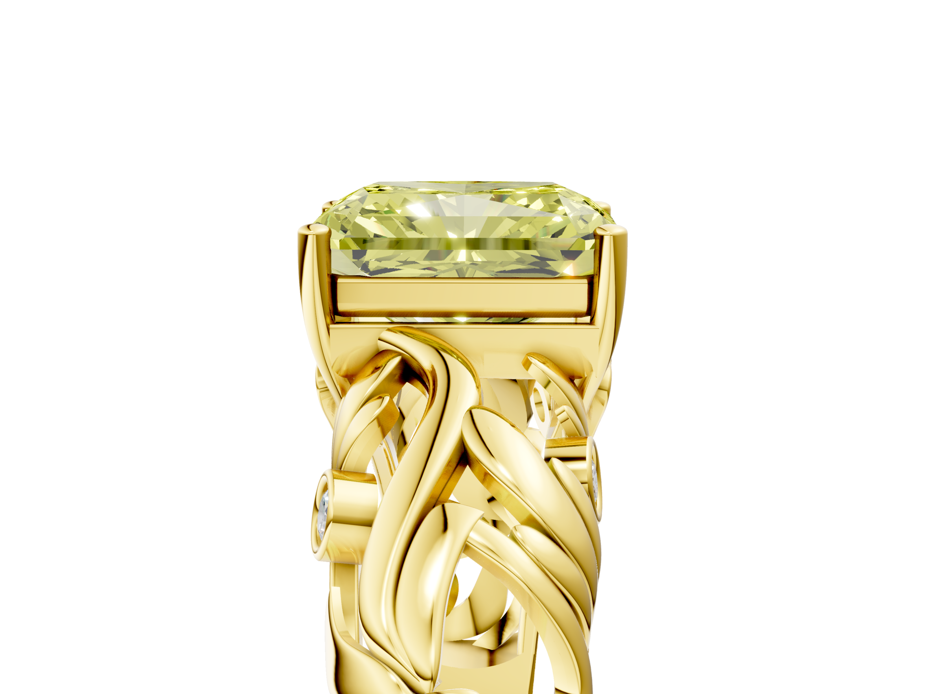 Yellow gold Fancy Yellow Radiant  Solitaire Diamond Leaf Vine Band with Prong Setting_50