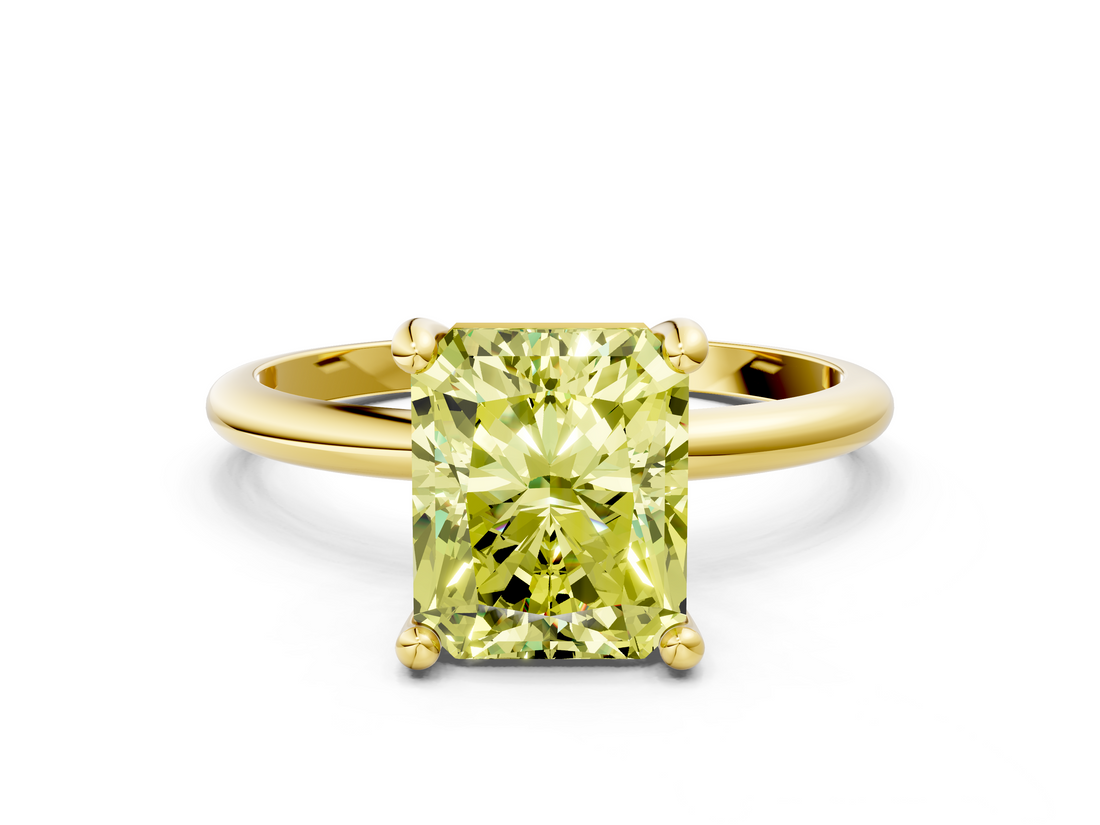 Yellow gold Fancy Yellow Radiant  Solitaire Diamond Ring with 4-Prong Setting on a Classic Band_3