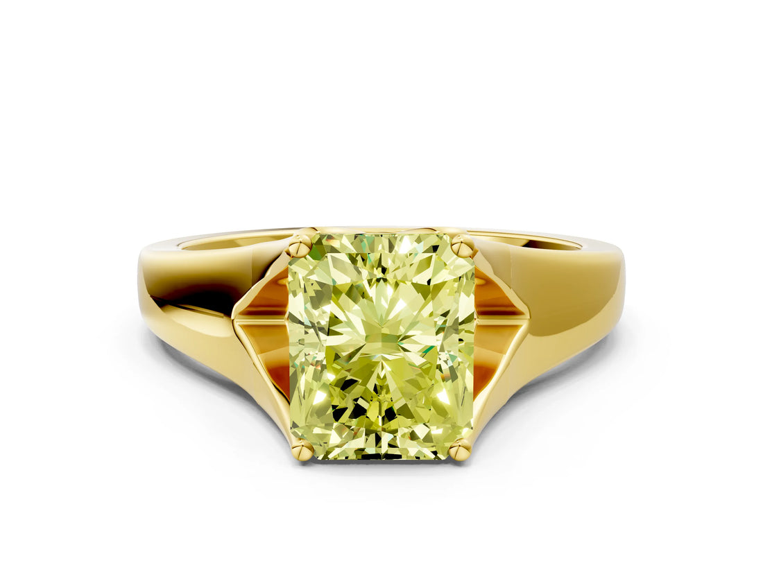Yellow gold Fancy Yellow Radiant  Solitaire Diamond Ring with Cathedral Band and Four-Prong Setting_66