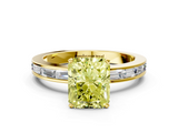 Yellow gold Fancy Yellow Radiant  Solitaire Diamond Ring with Channel-Set Baguette Band and Four-Prong Setting_62