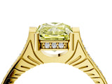 Yellow gold Fancy Yellow Radiant  Solitaire Diamond Ring with Channel Set Band and Bezel Prong Setting_60