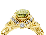 Yellow gold Fancy Yellow Radiant  Solitaire Diamond Ring with Filigree Band and Four-Prong Setting_33