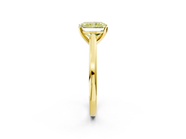 Yellow gold Fancy Yellow Radiant  Solitaire Diamond Ring with Four-Prong Setting and Classic Band