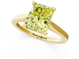 Yellow gold Fancy Yellow Radiant  Solitaire Diamond Ring with Four-Prong Setting and Tapered Band 2