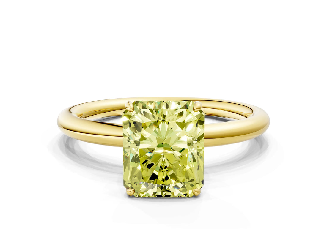 Yellow gold Fancy Yellow Radiant  Solitaire Diamond Ring with Four-Prong Setting on a Plain Band_20
