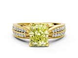 Yellow gold Fancy Yellow Radiant  Solitaire Diamond Ring with Milgrain Pavé Band and Four-Prong Setting_43