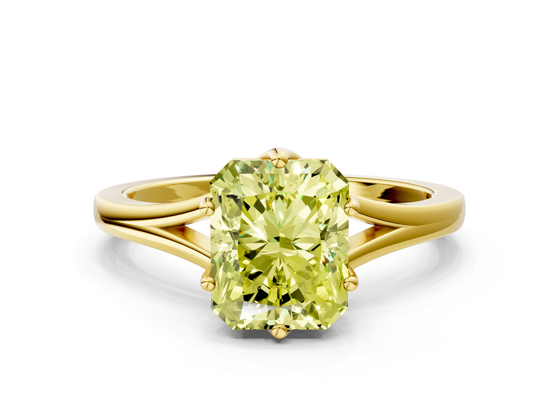Yellow gold Fancy Yellow Radiant  Solitaire Diamond Ring with Six-Prong Setting and Tapered Band_17