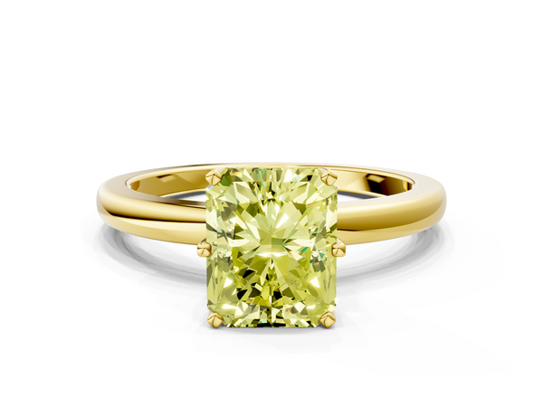 Yellow gold Fancy Yellow Radiant  Solitaire Diamond Ring with Six-Prong Setting on a Classic Band