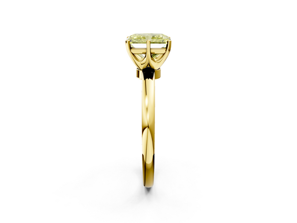 Yellow gold Fancy Yellow Radiant  Solitaire Diamond Ring with Six-Prong Setting on a Classic Band