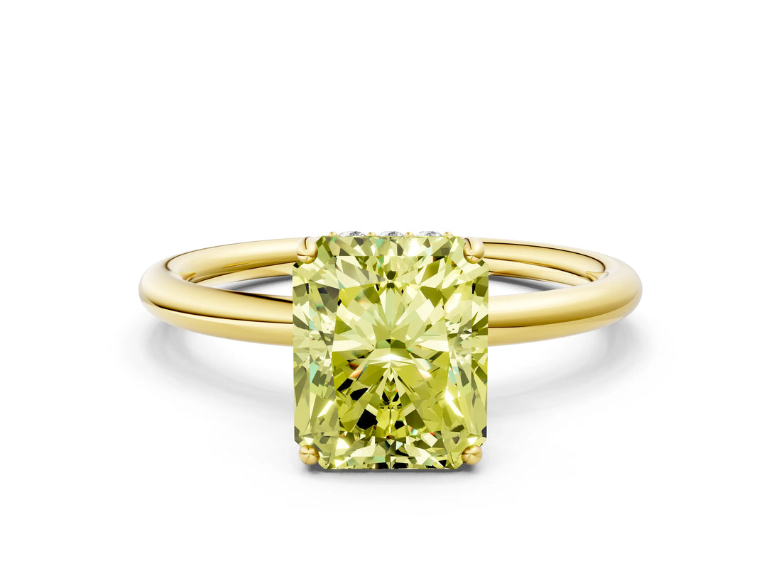 Yellow gold Fancy Yellow Radiant  Solitaire Diamond Ring with a Classic Band and Four-Prong Setting 1