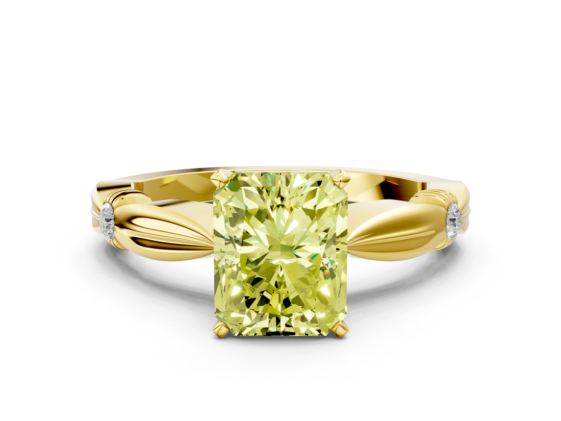 Yellow gold Fancy Yellow Radiant  Solitaire Diamond Twisted Band with Four-Prong Setting_62