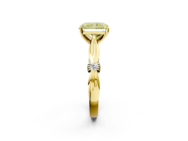 Yellow gold Fancy Yellow Radiant  Solitaire Diamond Twisted Band with Four-Prong Setting