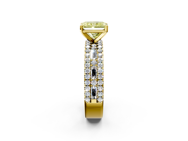 Yellow Gold Radiant Cut Pave and Baguette Engagement Ring Setting for Fancy Yellow Center