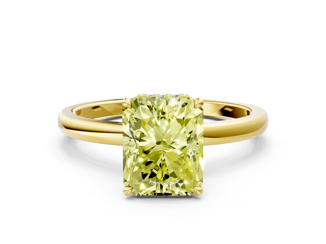 Yellow gold Fancy Yellow Radiant  Solitaire Engagement Ring with Cathedral Band and Four-Prong Setting_21