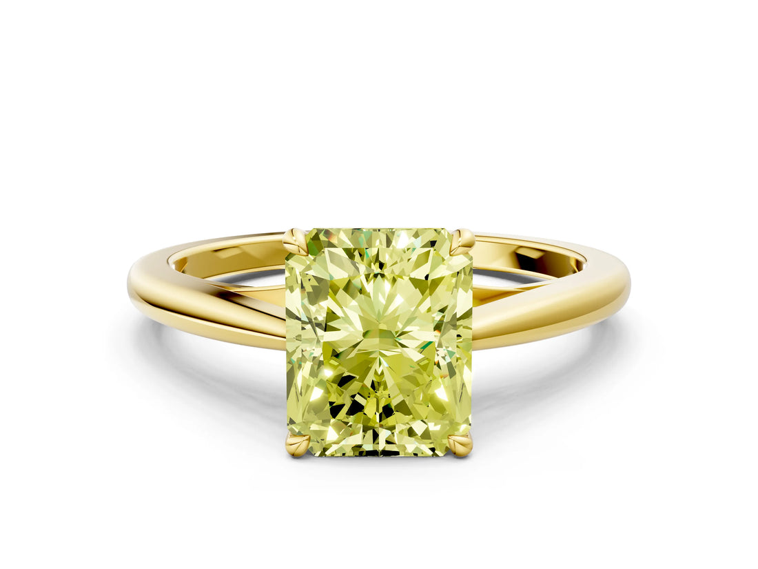 Yellow gold Fancy Yellow Radiant  Solitaire Engagement Ring with Four-Prong Setting and Classic Band 1