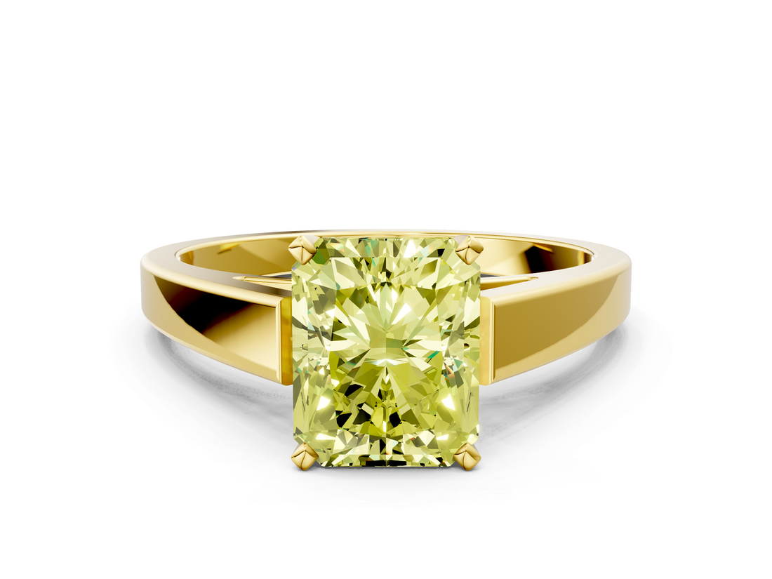 Yellow gold Fancy Yellow Radiant  Solitaire Engagement Ring with Four-Prong Setting and Tapered Band_3