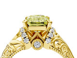 Yellow gold Fancy Yellow Radiant  Solitaire Filigree Engagement Ring with Halo and Prong Setting_74