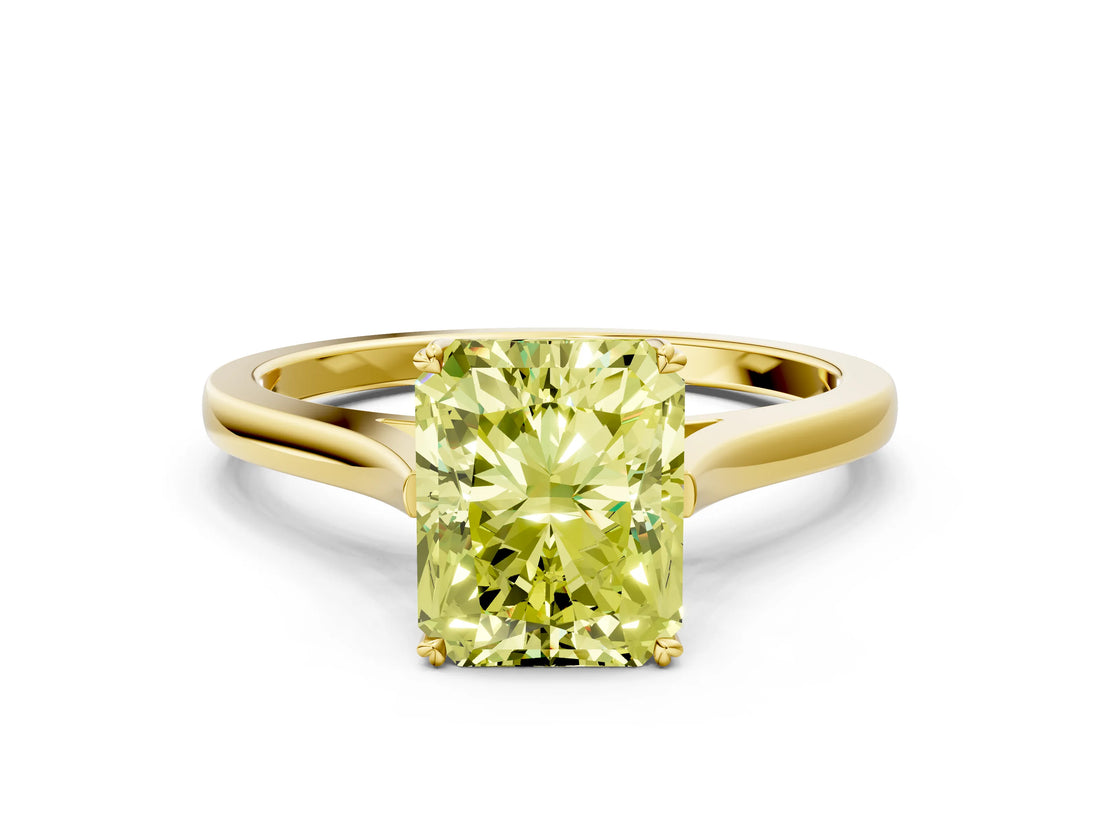 Yellow gold Fancy Yellow Radiant  Solitaire Heart Prong Engagement Ring with Tapered Band_74