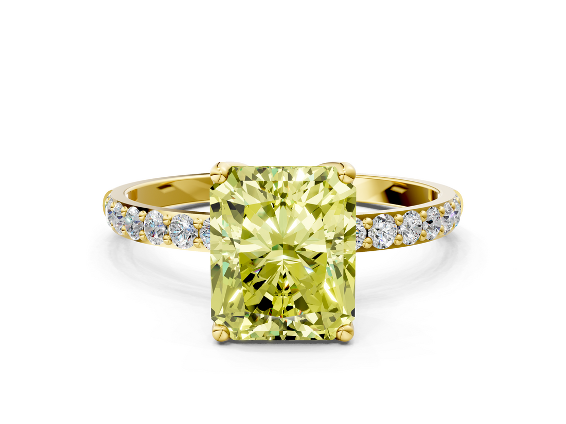 Yellow gold Fancy Yellow Radiant  Solitaire Pavé Diamond Engagement Ring with Four-Prong Setting_24