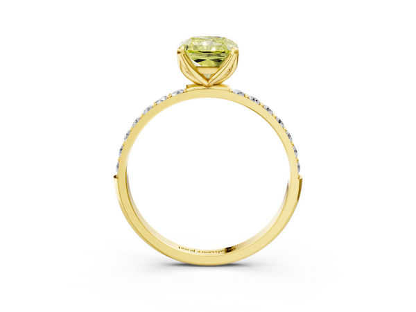 Yellow gold Fancy Yellow Radiant Cut Diamond Solitaire Engagement Ring with Round  Pavé Band and Prong Setting