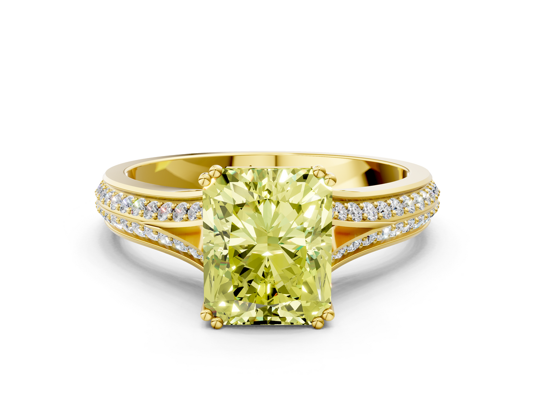 Yellow gold Fancy Yellow Radiant  Solitaire Pave Split Shank Engagement Ring with Six-Prong Setting_37