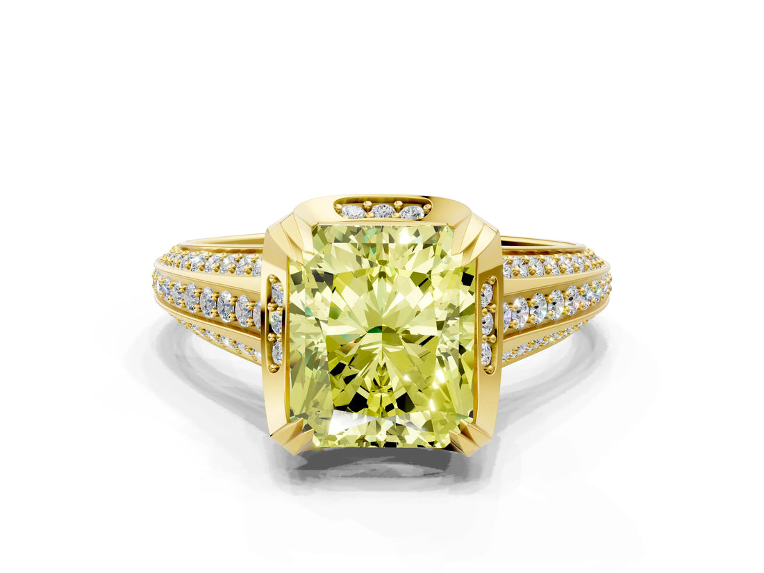 Yellow gold Fancy Yellow Radiant  Solitaire Pave Split Shank Ring with Four-Prong Setting_87