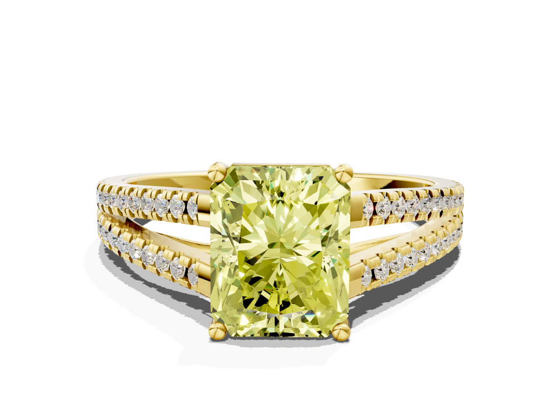 Yellow gold Fancy Yellow Radiant  Solitaire Split Shank Pavé Diamond Engagement Ring_371