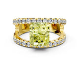 Yellow gold Fancy Yellow Radiant  Solitaire Split Shank Pave Diamond Ring_49