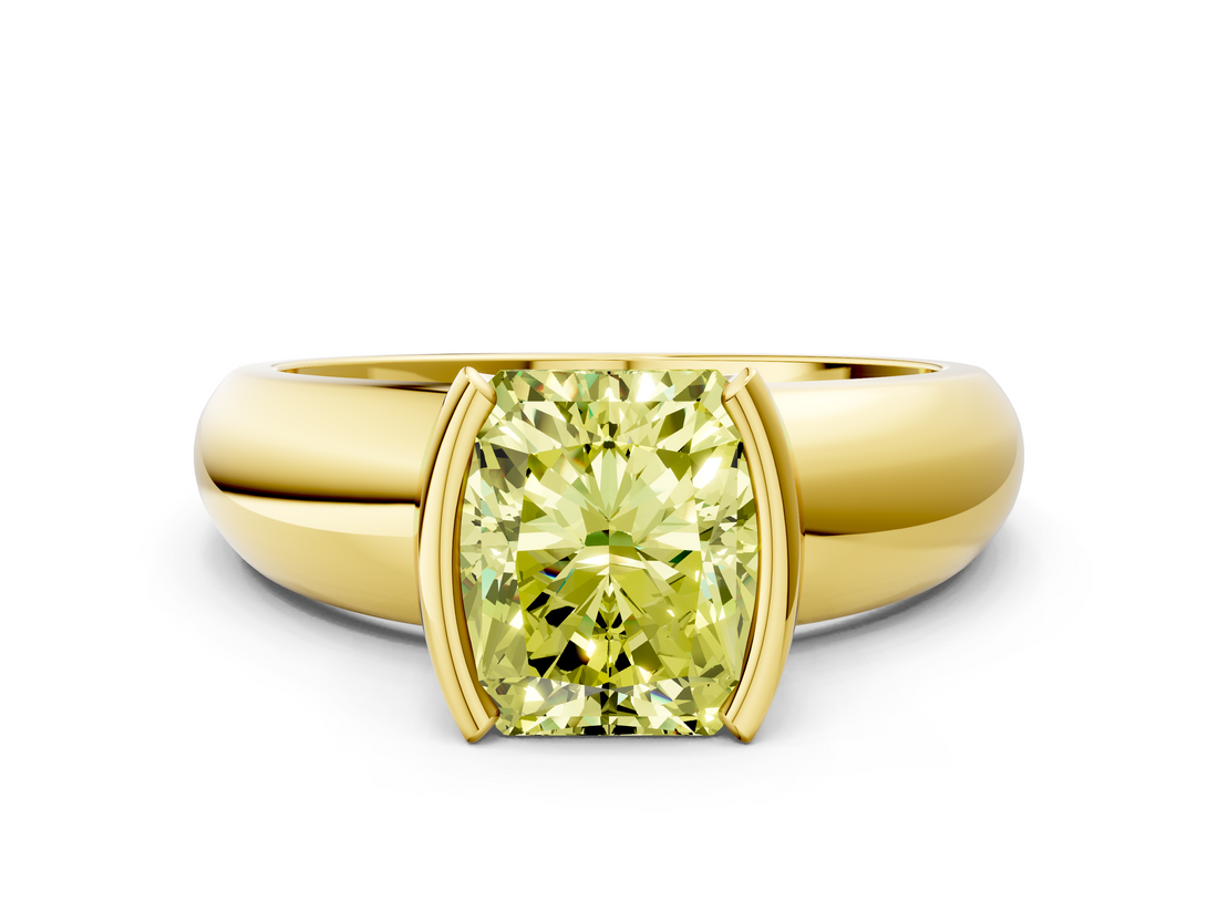 Yellow gold Fancy Yellow Radiant  Solitaire Tension Set Diamond Ring with Wide Band_20